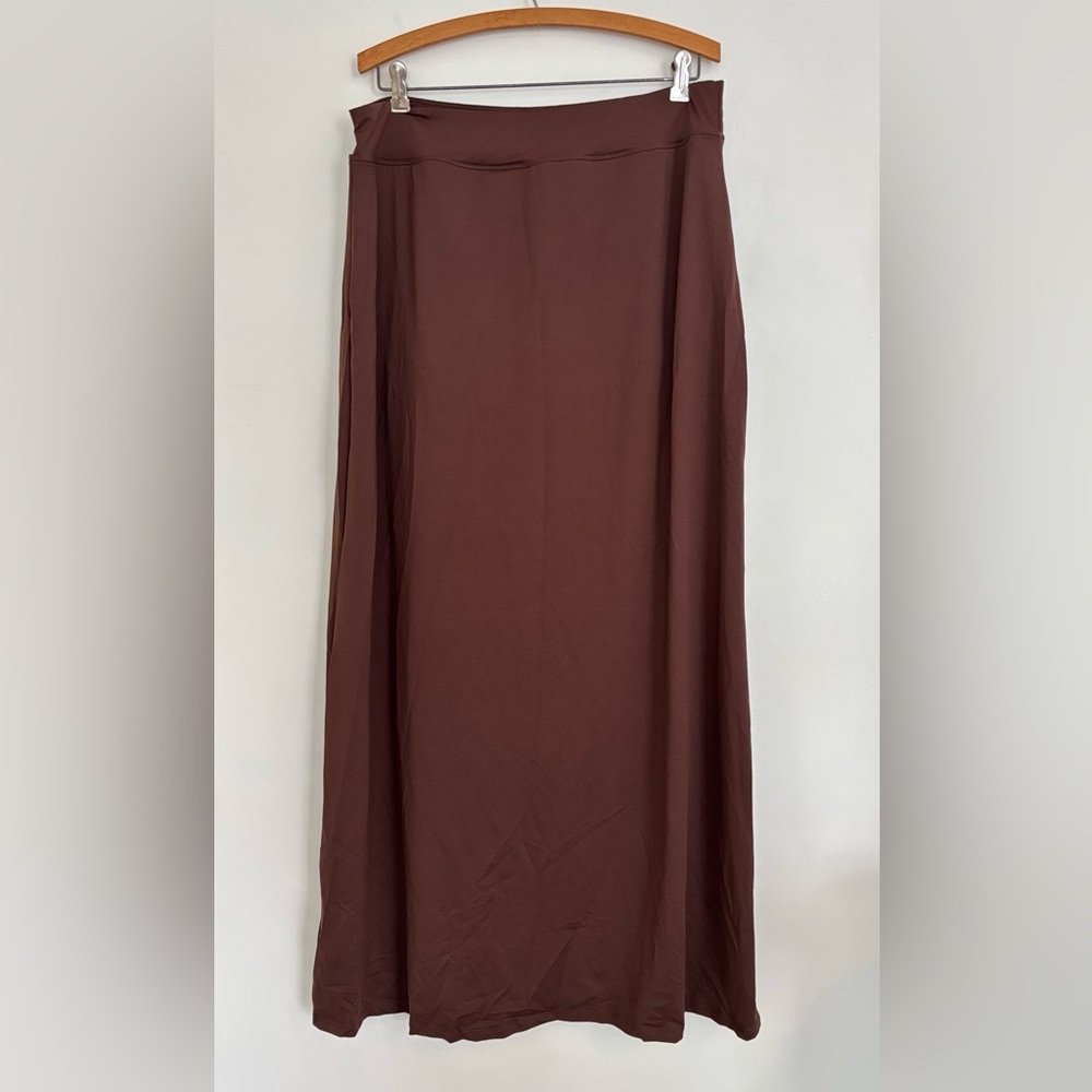 NWT HALARA Brown High Waisted Decorative Buckle Split 2-in-1 Maxi Casual Skirt - Picture 7 of 10